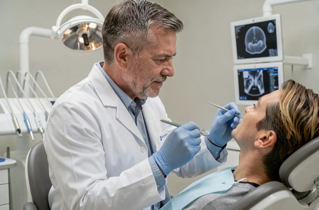 Orthodontiste masculin professionnel en consultation dans un cabinet moderne à Rennes