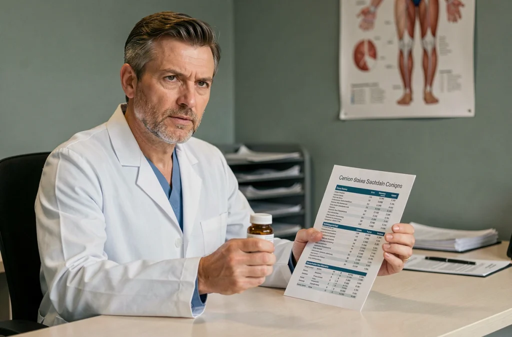 Médecin en consultation analysant les différences entre compléments alimentaires au silicium organique G5